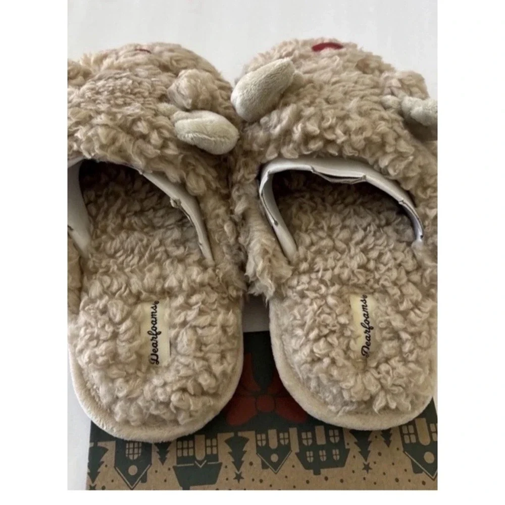 Dearfoams Kids Slippers Christmas Reindeer Tan Red Size 2 - 3